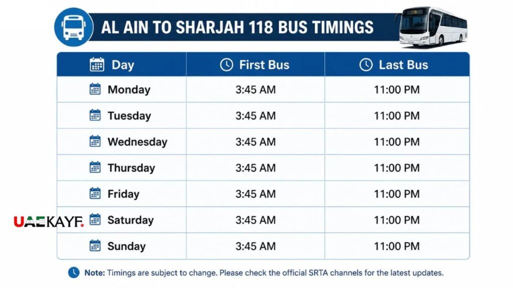 Al Ain to Sharjah Bus Timing today